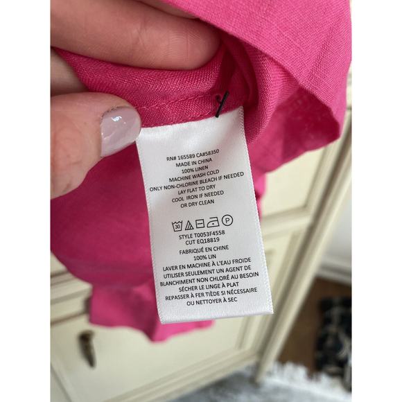 Equipment Beatrix Hot Pink Collared 100% Linen Shirt XL NWT $250 - Picture 9 of 11